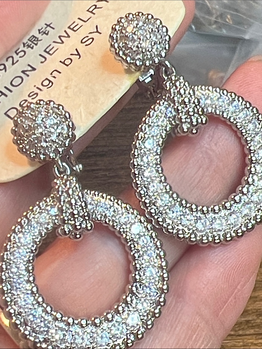 Crystal Pavé Drop Hoop Earrings - Silver